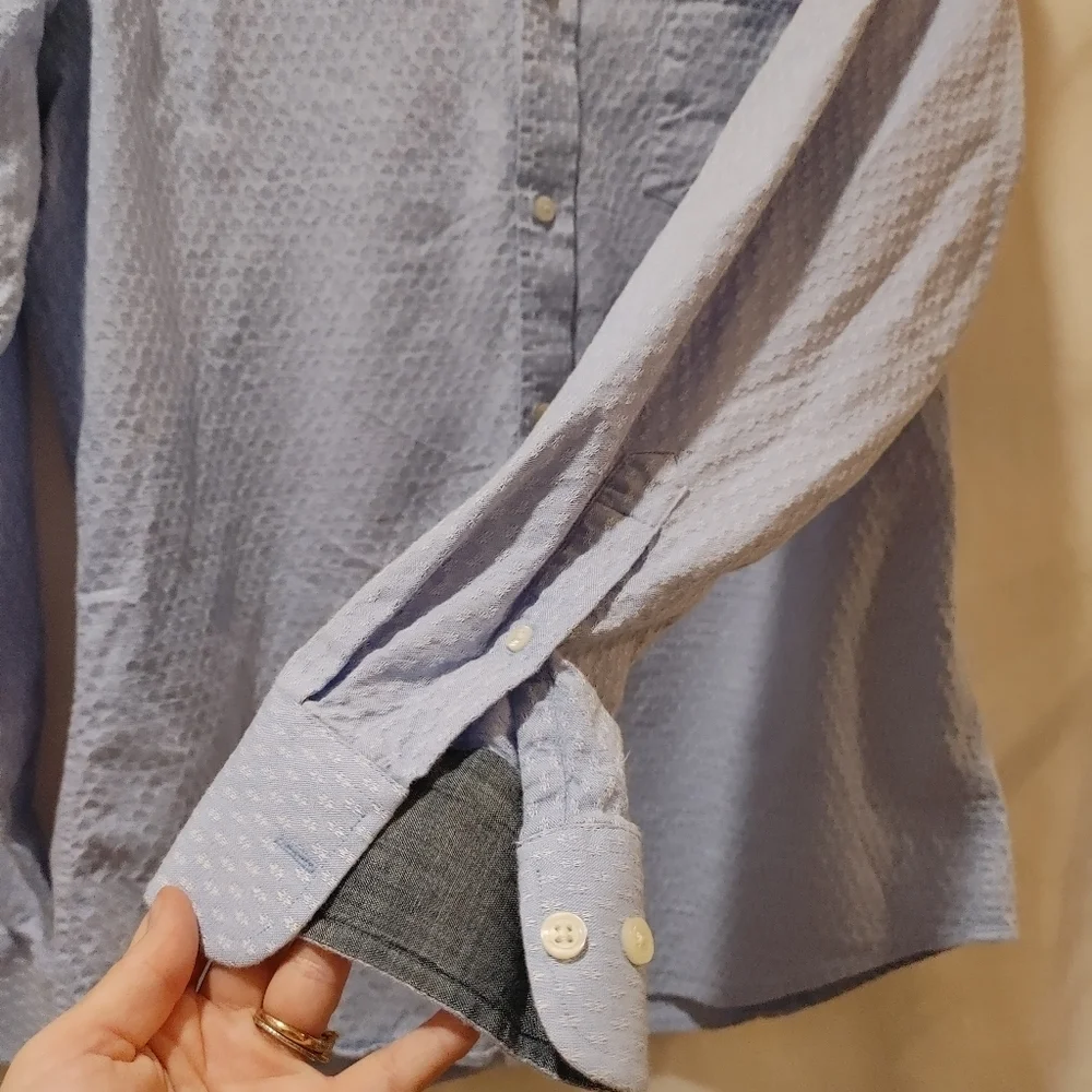 Banana Republic Soft Wash Slim Fit Cotton Blend Long Sleeve Button Front‎ Blue L